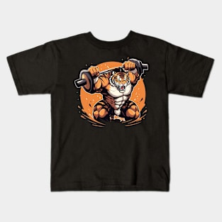 tiger lifting weight Kids T-Shirt